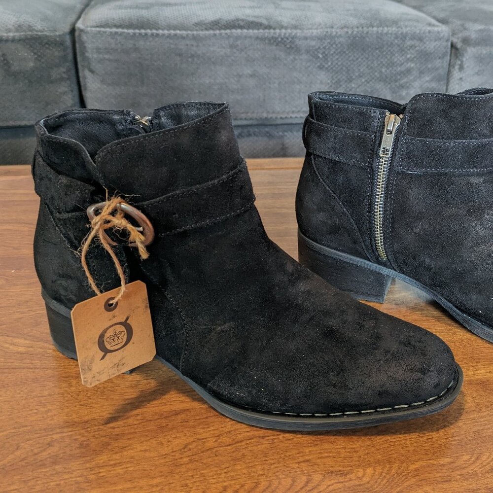 BORN - Suede Booties - Black Leather - Womens 11